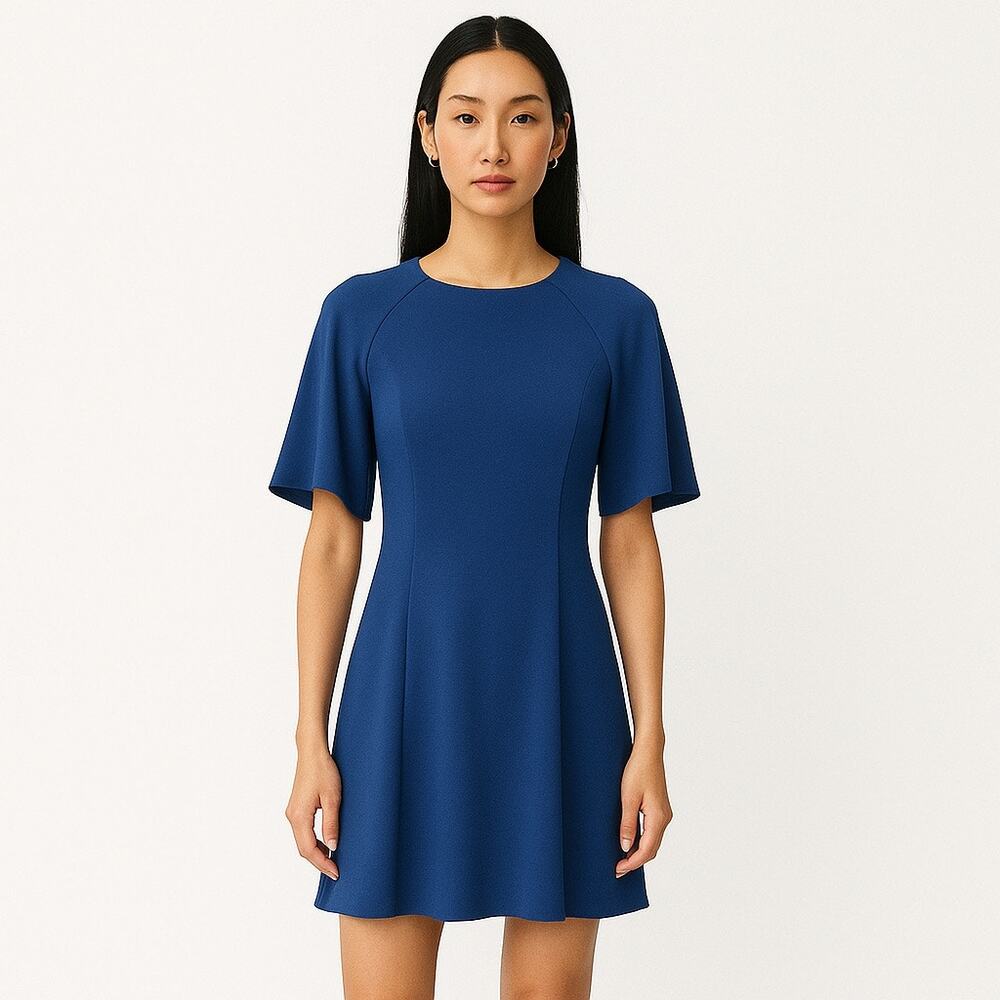 Zara Women's Blue Short Sleeve Square Neck Flared Mini A Line Dress Size S